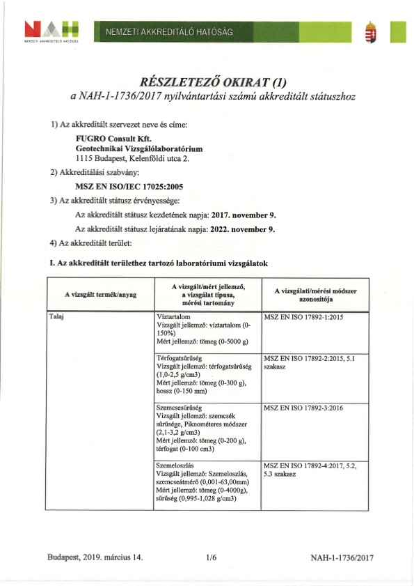 MSZ EN ISO/IEC 17025:2005 tanúsítvány